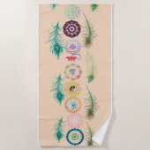 Peacock Feather Serenity: Mandala Beach Towel ビーチタオル (正面)