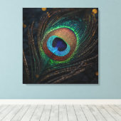 Peacock Feather Wall Art – Elegant Boho Nature キャンバスプリント (インサイチュ (ウッドフロア))
