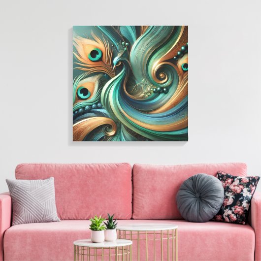 Peacock Feathers in Abstract Flow Canvas Art キャンバスプリント (インサイチュ (リビング))