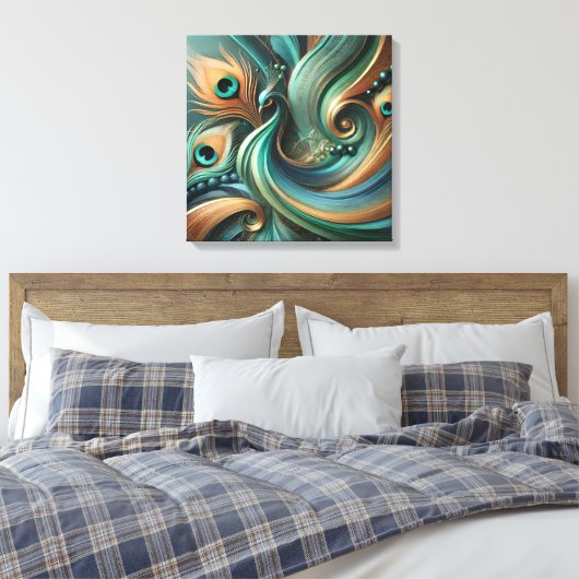 Peacock Feathers in Abstract Flow Canvas Art キャンバスプリント (インサイチュ (寝室))
