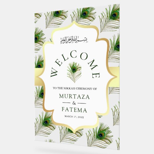 Peacock Feathers Muslim Wedding Welcome アクリルサイン (傾斜)