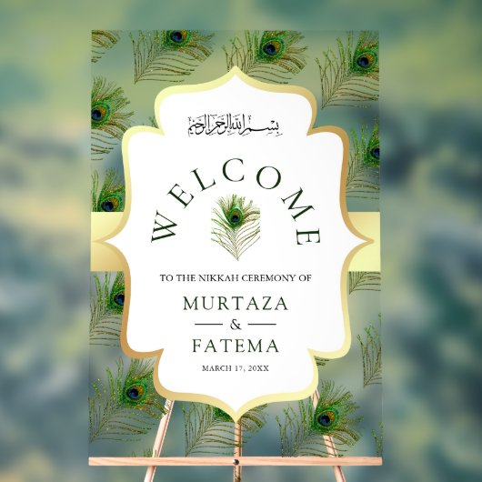Peacock Feathers Muslim Wedding Welcome アクリルサイン (ニュートラル)