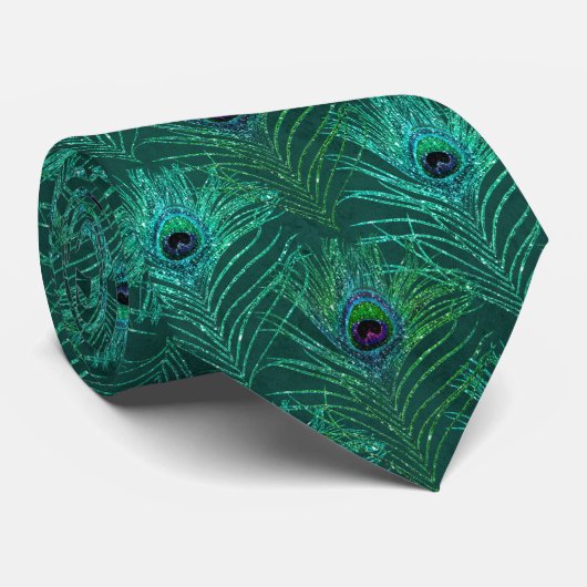 Peacock Feathers Teal Blue Neck Tie Necktie ネクタイ (ロール)