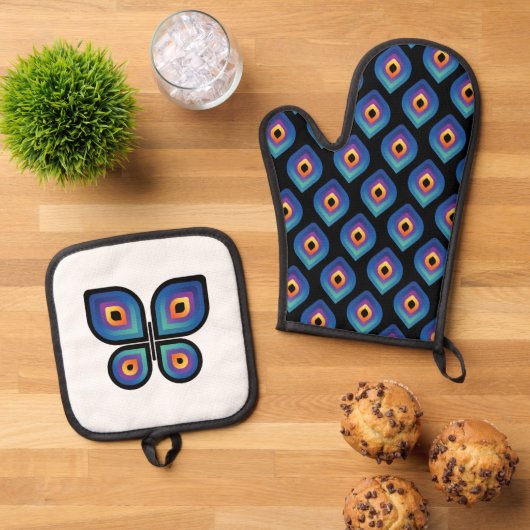 Peacock Flame (Pattern) 鍋つかみ&鍋敷きセット (トップダウン)
