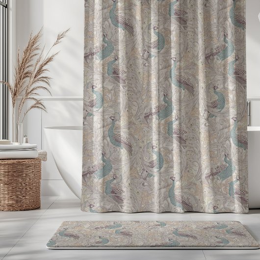 Peacock Garden in Beige Mauve Pink Duck Egg Blue シャワーカーテン
