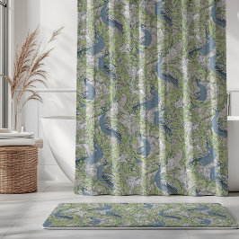 Peacock Garden in Blue Green Grey シャワーカーテン