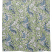 Peacock Garden in Blue Green Grey シャワーカーテン (正面)