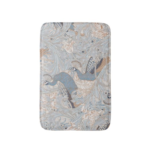 Peacock Garden in Blue Grey Mocha Beige バスマット (正面縦)