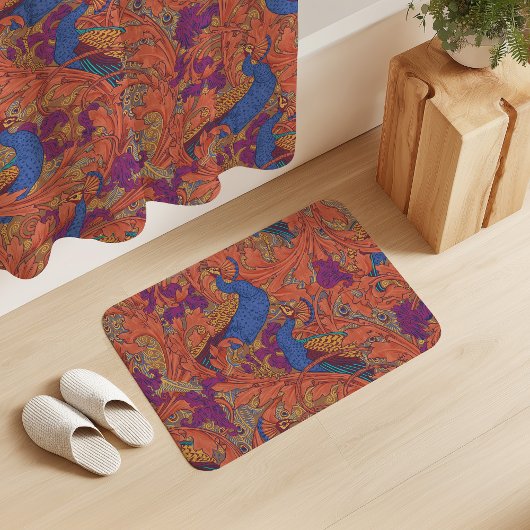 Peacock Garden in Cobalt Blue Purple Terracotta  バスマット