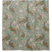 Peacock Garden in Green Beige Mustard シャワーカーテン (正面)