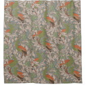 Peacock Garden in Orange Green Teal Beige シャワーカーテン (正面)