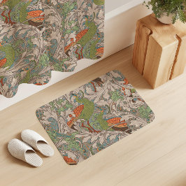 Peacock Garden in Orange Green Teal Beige バスマット