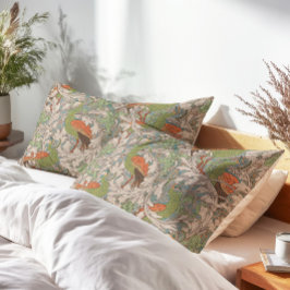 Peacock Garden in Orange Green Teal Beige 枕カバー