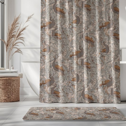 Peacock Garden in Saffron Grey Beige シャワーカーテン