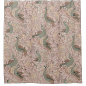 Peacock Garden in Sage Peach Blush Beige シャワーカーテン (正面)