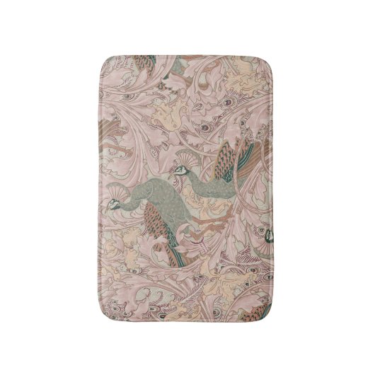 Peacock Garden in Sage Peach Blush Beige バスマット (正面縦)