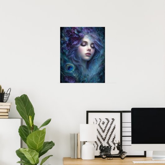 Peacock Goddess Queen Fantasy Wall Art Print ポスター (ホームオフィス)