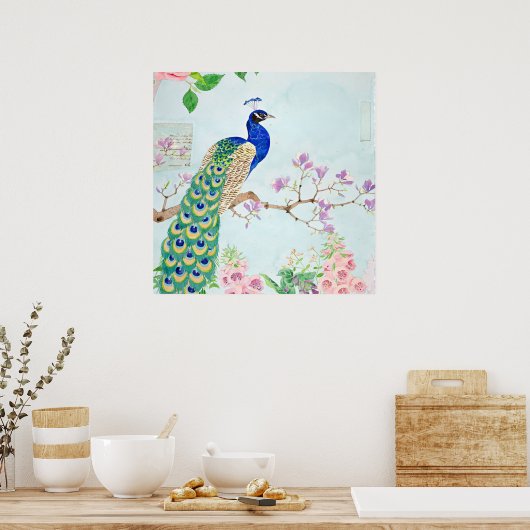 Peacock Graphic | Blue And Yellow Peacocks ポスター (キッチン)