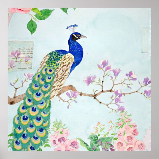 Peacock Graphic | Blue And Yellow Peacocks ポスター (正面)