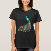 Peacock Graphic Blue Teal Floral Tail Feathers Bir Tシャツ (正面)