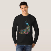 Peacock Graphic Blue Teal Floral Tail Feathers Bir Tシャツ (正面フル)