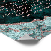 Peacock Green Rose Gold Agate Open Bar Table Sign ポスター (角)