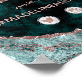Peacock Green & Rose Gold Foil Wedding Hashtag ポスター (角)