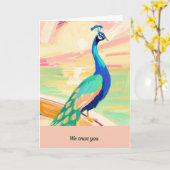 peacock happy birthday カード (黄色い花)