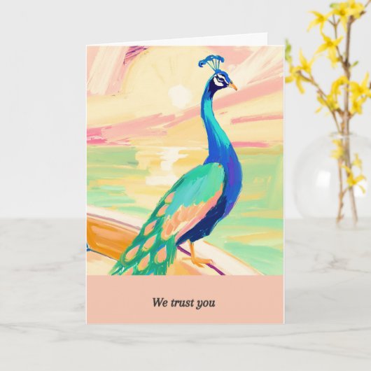 peacock happy birthday カード (黄色い花)