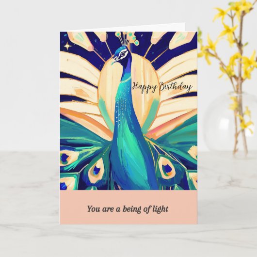 peacock happy birthday カード (黄色い花)