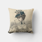 Peacock Hatエレガントのヴィンテージフランスのの女性 クッション (正面)