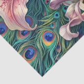Peacock in Bloom – Watercolor Lilies & Plumage 薄葉紙 (詳細)