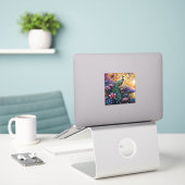 Peacock in Floral Landscape シール (デスク上のノートパソコン)