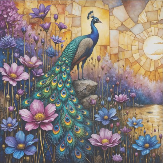 Peacock in Floral Landscape シール (正面)