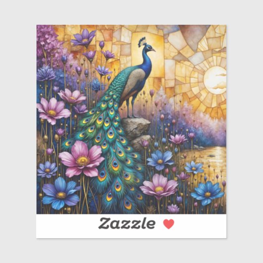 Peacock in Floral Landscape シール (シート)