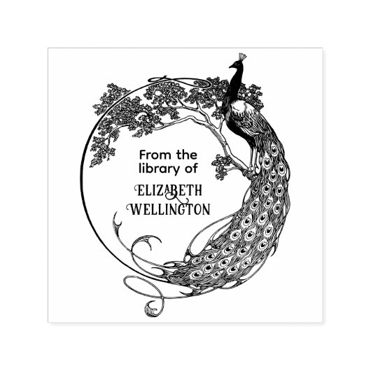 Peacock In Rndフレームアールヌーボー図書名 セルフインキングスタンプ (デザイン)
