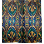 Peacock Jewel Tone Art Deco Feather シャワーカーテン (正面)