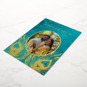 Peacock Jewel Tone Gold Wedding  箔招待状 (回転した状態)