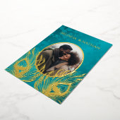 Peacock Jewel Tone Gold Wedding  箔招待状 (回転した状態)