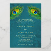 Peacock Jewel Tone Gold Wedding  箔招待状 (裏面)