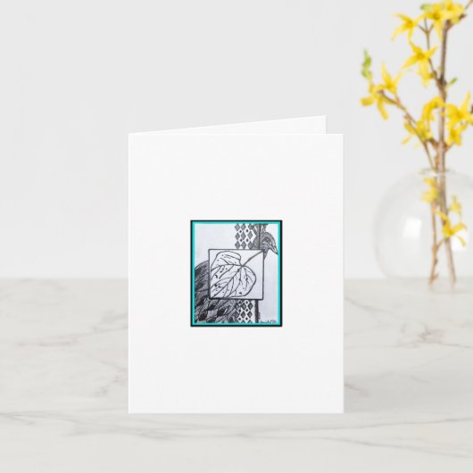 Peacock Leaf/Leaf-He Will Never Leaf You-Turquoise カード (黄色い花)