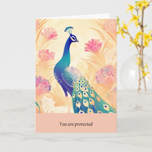 peacock message happy birthday カード (黄色い花)