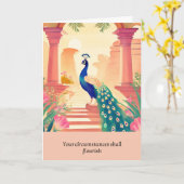 peacock message happy birthday カード (黄色い花)