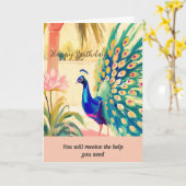 peacock message happy birthday カード (黄色い花)