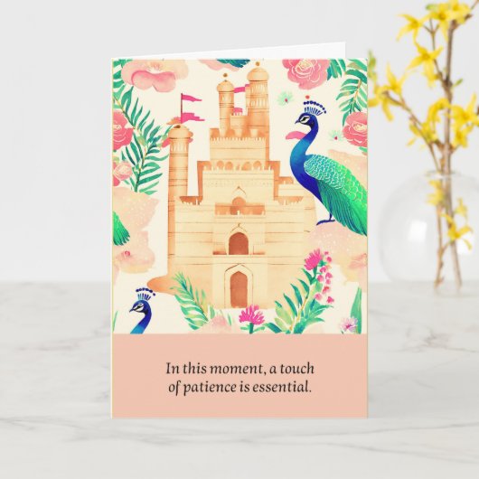 peacock message happy birthday カード (黄色い花)