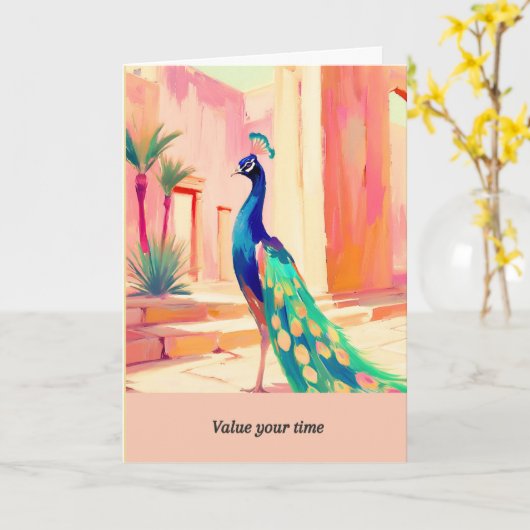 peacock message happy birthday カード (黄色い花)