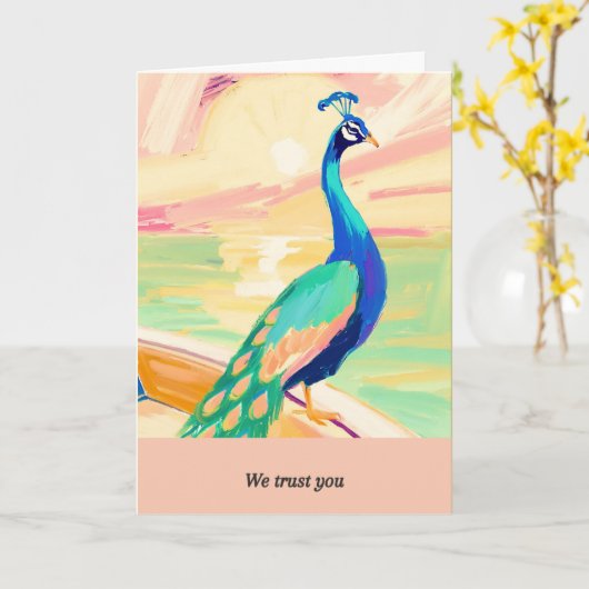 peacock message happy birthday カード (黄色い花)