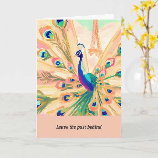 peacock message happy birthday カード (黄色い花)