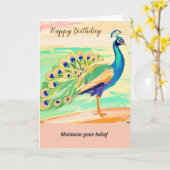 peacock message happy birthday カード (黄色い花)