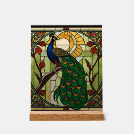 Peacock Nouveau Acrylic Stained Glass Wall Art アクリルサイン